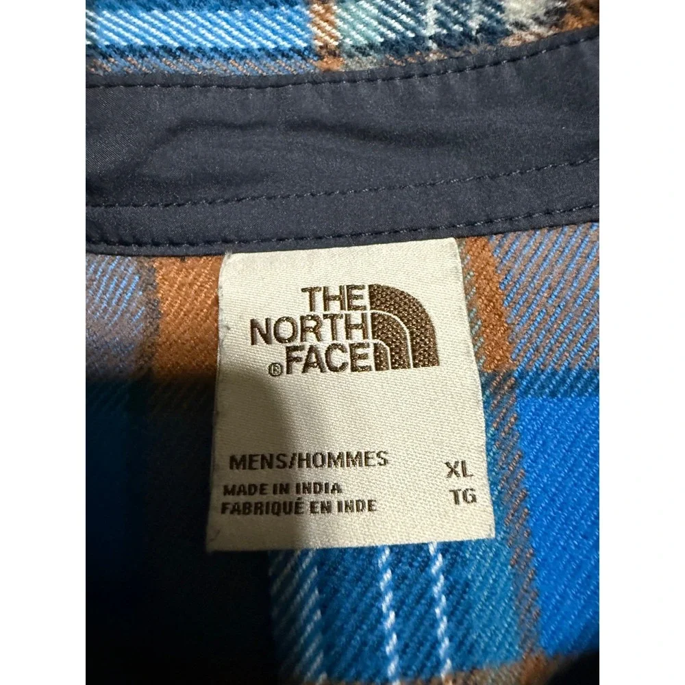 The North Face Flannel Shirt Mens XL Blue Brown Plaid Button Up